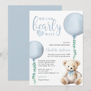 Blue Bearly Wait Baby Shower Invitation Boy