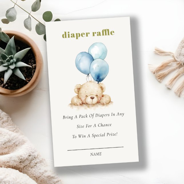 Blue Bearly Wait Balloon Diaper Raffle Baby Shower Enclosure Card (Creator Uploaded)