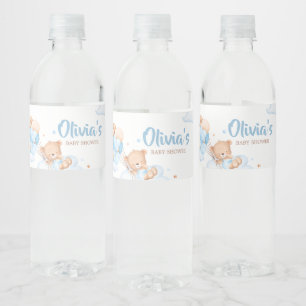 Blue Bearly Wait Clouds Baby Shower  Water Bottle Label
