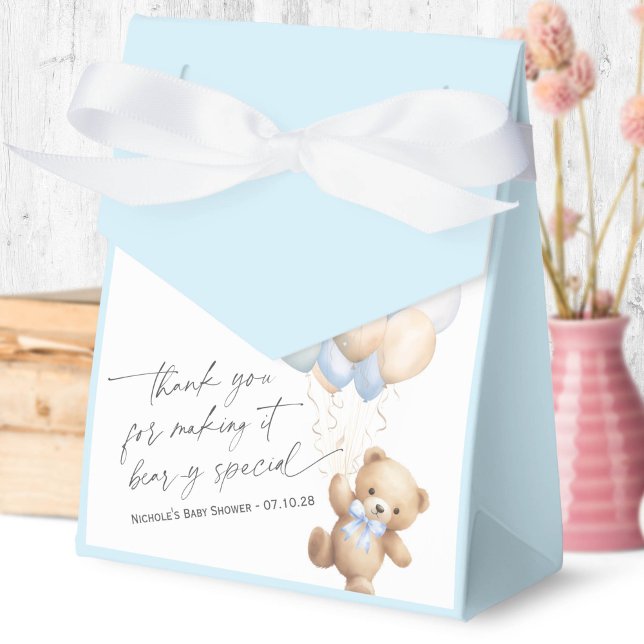 Blue Bearly Wait Modern Script Boy Shower Favour Box (We Can Bearly Wait, Blue Baby Boy Shower Favor Box.)