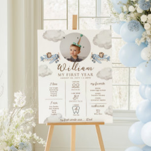 Blue Beary First Birthday Milestone Timeline Poster