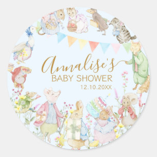 Blue Beatrix Potter Peter the Rabbit Baby Shower Classic Round Sticker
