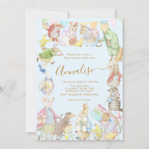 Blue Beatrix Potter Peter the Rabbit Baby Shower Invitation