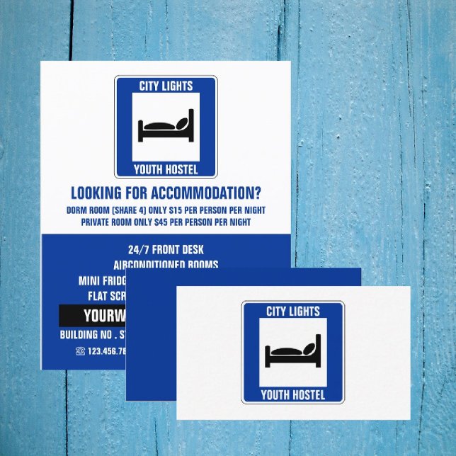 Blue Bed Logo, Hostel Accommodation Business Card (Creator Uploaded)