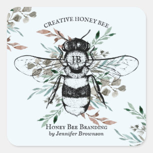 Blue Bee Apiary Flower Honey Marketing Square Sticker