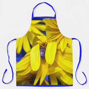 Blue Bee On Golden Yellow Sunflower Apron