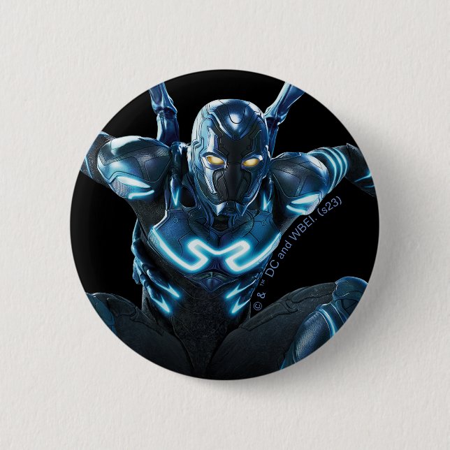 Blue Beetle Leaping Character Art 6 Cm Round Badge (Front)