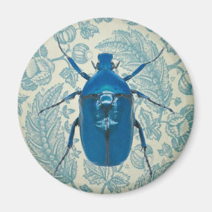 Blue Beetle on Feathery Blue Leaves Magnet
