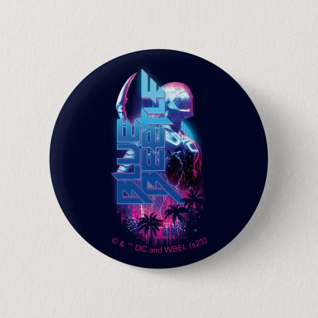 Blue Beetle Retrowave City Lights 6 Cm Round Badge (Front)