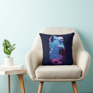 Blue Beetle Retrowave City Lights Cushion