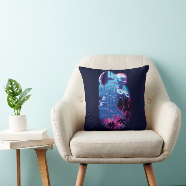 Blue Beetle Retrowave City Lights Cushion (Chair)