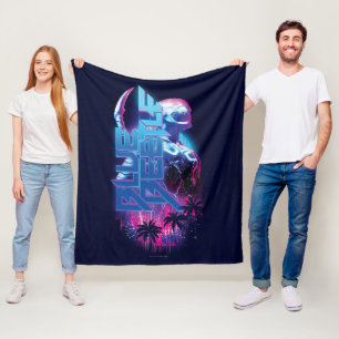 Blue Beetle Retrowave City Lights Fleece Blanket