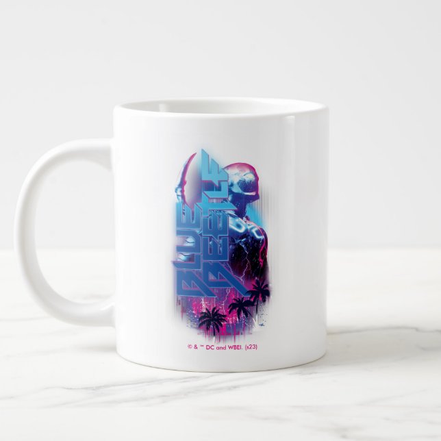 Blue Beetle Retrowave City Lights Large Coffee Mug (Left)