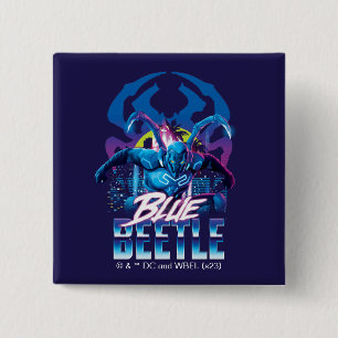 Blue Beetle Retrowave City Sunset 15 Cm Square Badge