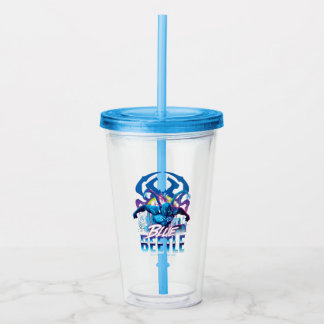 Blue Beetle Retrowave City Sunset Acrylic Tumbler