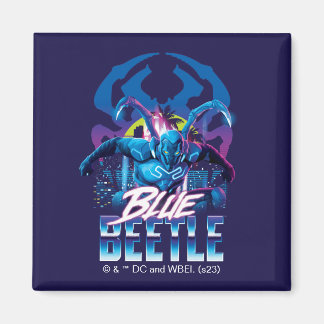 Blue Beetle Retrowave City Sunset Magnet