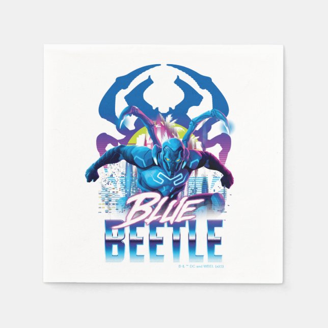 Blue Beetle Retrowave City Sunset Napkin (Front)