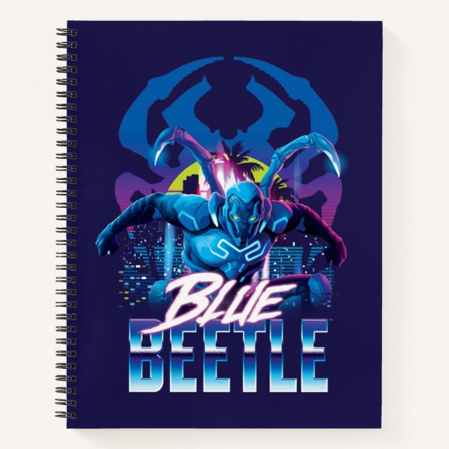 Blue Beetle Retrowave City Sunset Notebook (Front)