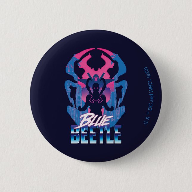 Blue Beetle Retrowave Versus Graphic 6 Cm Round Badge (Front)