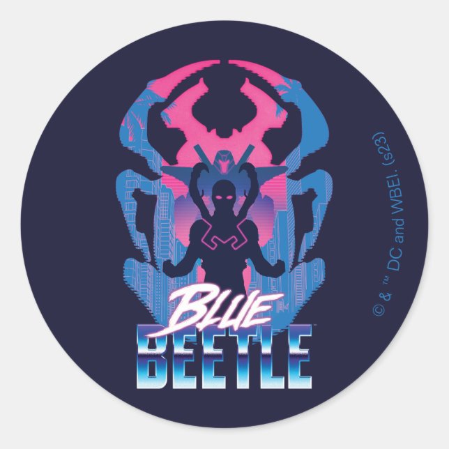 Blue Beetle Retrowave Versus Graphic Classic Round Sticker (Front)