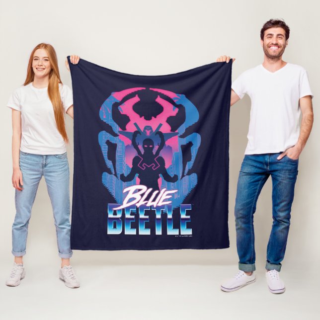 Blue Beetle Retrowave Versus Graphic Fleece Blanket (In Situ)