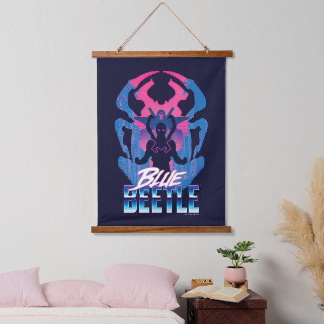 Blue Beetle Retrowave Versus Graphic Hanging Tapestry (Bedroom)