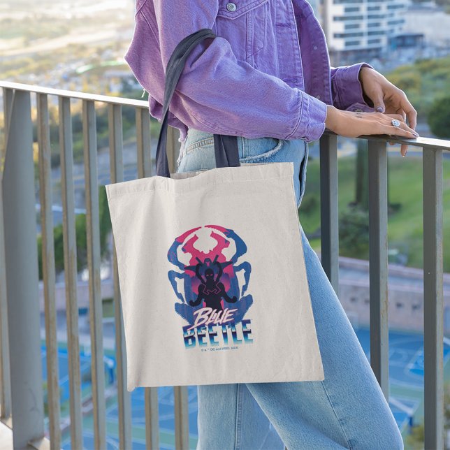 Blue Beetle Retrowave Versus Graphic Tote Bag (Person carrying tote bag)