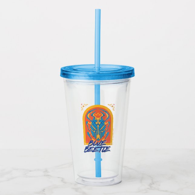Blue Beetle Scarab Talavera Graphic Acrylic Tumbler (Front)