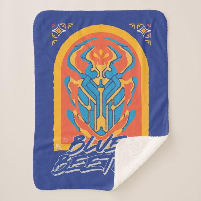 Blue Beetle Scarab Talavera Graphic Sherpa Blanket (Front)