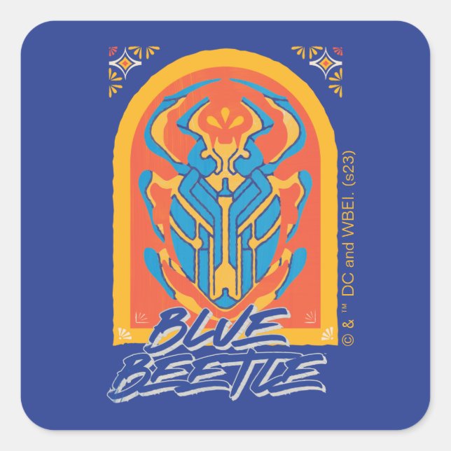 Blue Beetle Scarab Talavera Graphic Square Sticker (Front)