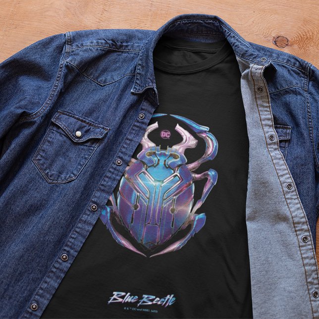 Blue Beetle Scarab Theatrical Poster T-Shirt (Shirt laid inside jacket)