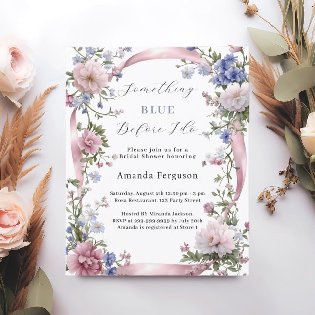 Blue before I do florals Bridal Shower invitation (Creator Uploaded)