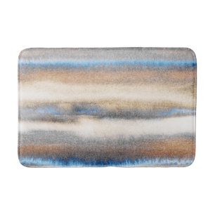 Blue beige Abstract Stripes Bath Mat