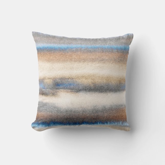 Blue Beige Abstract Stripes Cushion (Front)