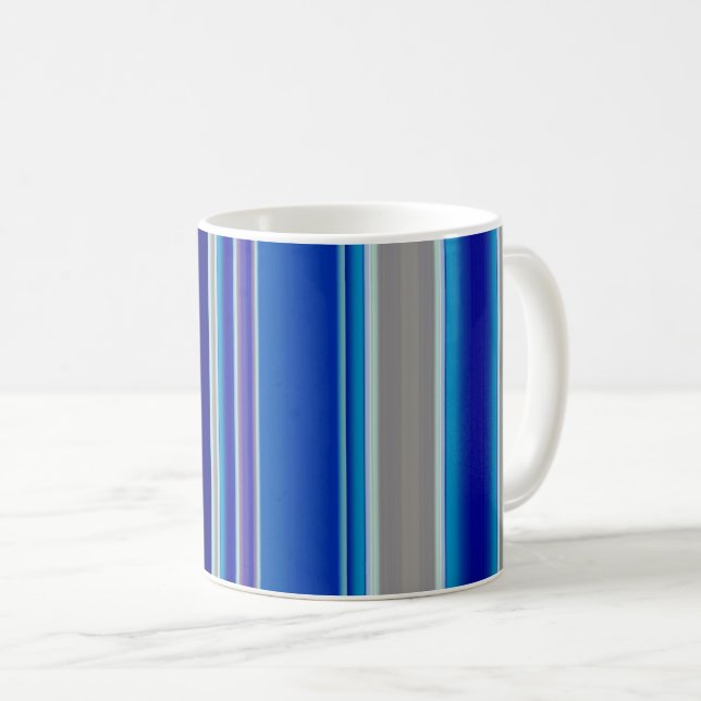 Blue Beige and Lavender Stripes Coffee Mug (Front Right)