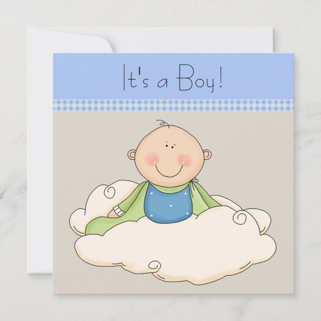 Blue Beige Baby Boy Cloud Baby Shower Invitation (Front)