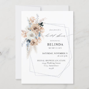 Blue & Beige Boho Floral Bridal Shower Invitation