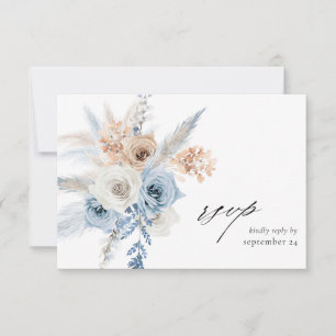 Blue & Beige  Boho Floral w Meal RSVP Card