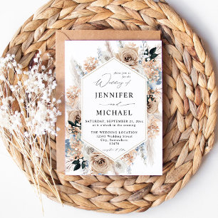 Blue & Beige Boho Floral Wedding Invitation
