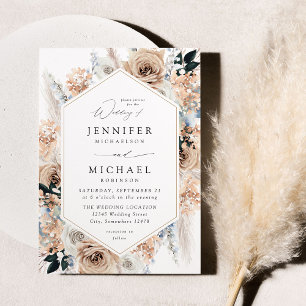 Blue & Beige Boho Floral Wedding V2 Invitation