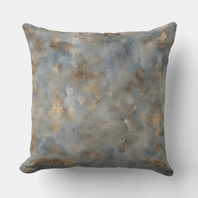 Blue Beige Brown Print Cushion (Front)