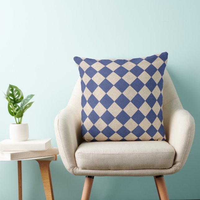 Blue & Beige Chequered Pattern - Classic Textile Cushion (Chair)