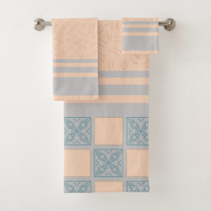 Blue & Beige Coastal Tile Pattern Seamless Geome Bath Towel Set