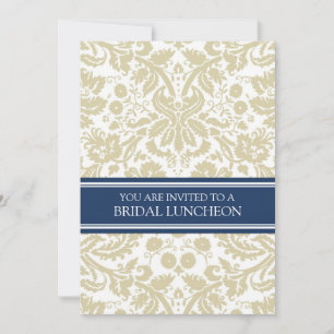 Blue Beige Damask Bridal Lunch Invitation