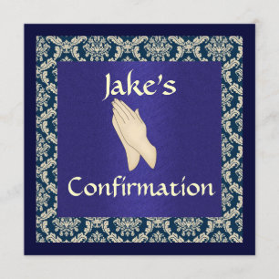 Blue & Beige DAMASK Confirmation  INVITATIONS