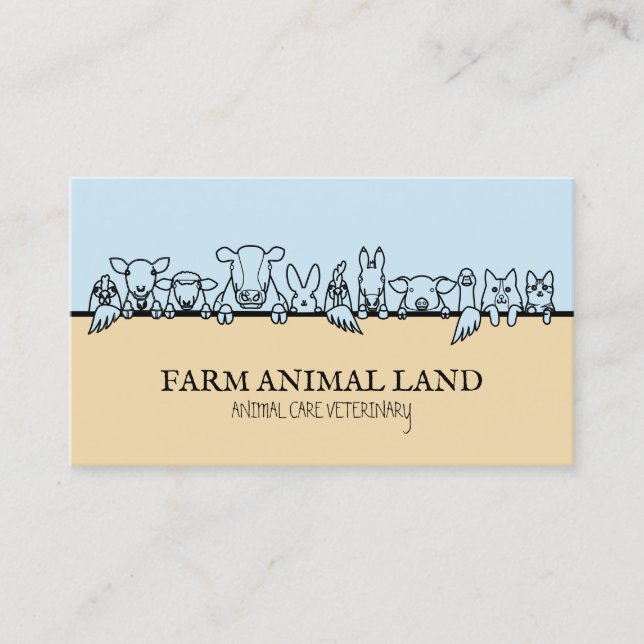 Blue Beige Farm Animal Watch Veterinary Business Card (Front)