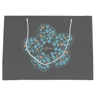 Blue Beige Floral Bloom – Dark Grey Botanical Mode Large Gift Bag