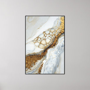 Blue & Beige Geode with Gold Honeycomb – Abstract Canvas Print