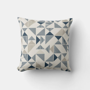 Blue & Beige Geometric Pattern Throw Pillow
