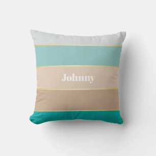 Blue Beige Gold Custom Summer Colour Block Stripes Cushion